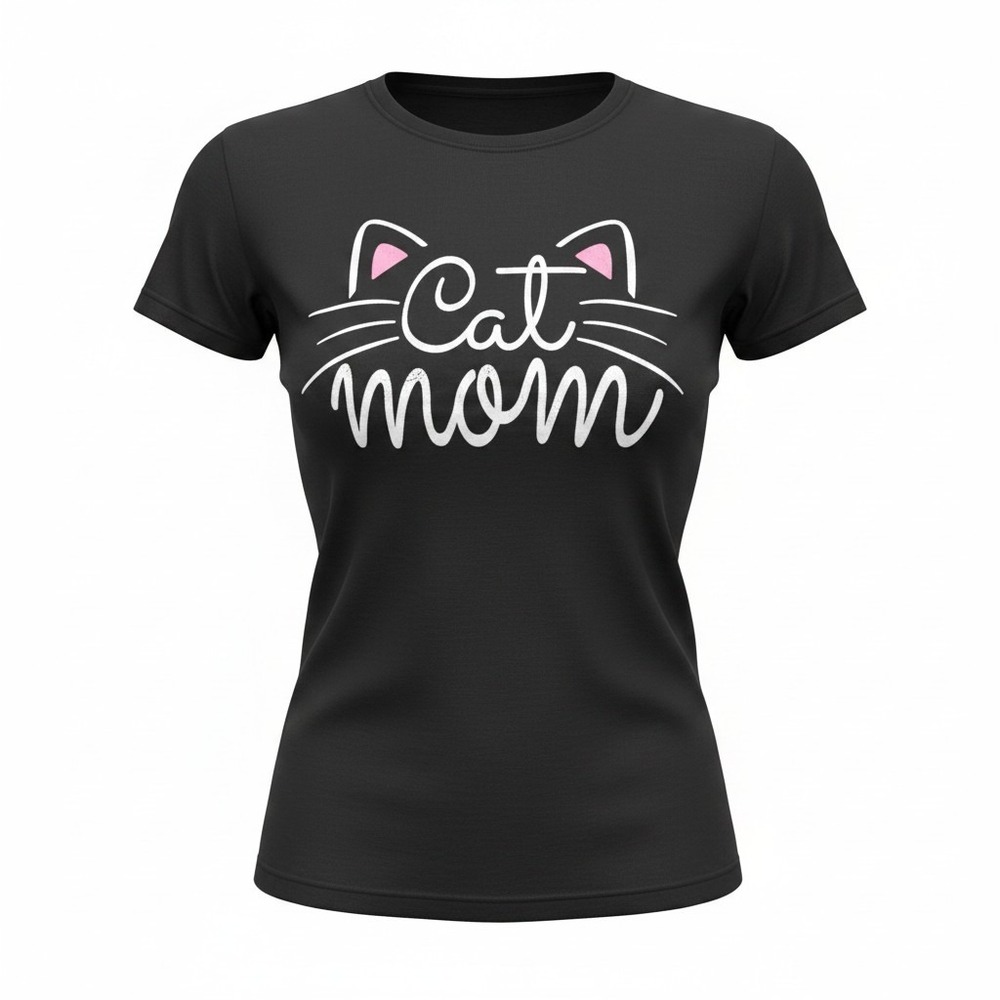 Gildan Cat Mom Graphic T-Shirt Black Cotton Short Sleeve Crew Neck Womens 2X Y2K